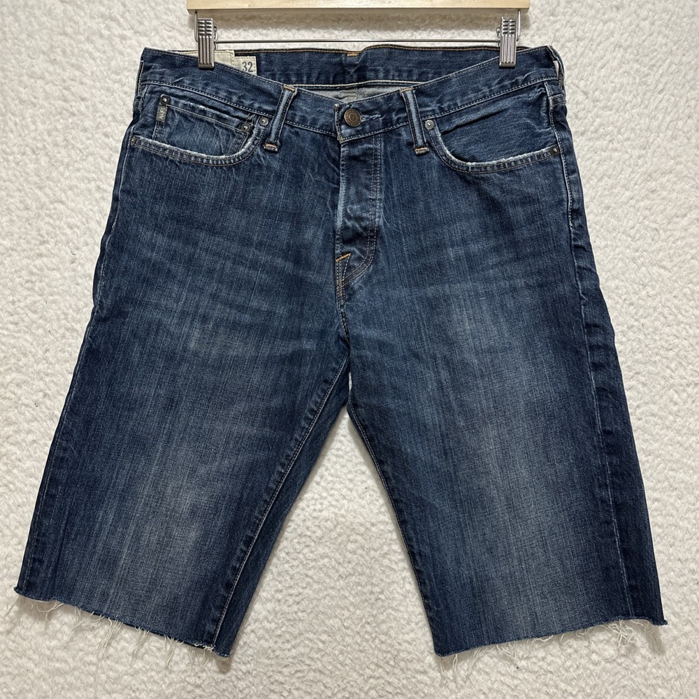 Abercrombie Fitch Cut Off Denim Men's 32 Blue Jean Shorts Pockets Belt Loops